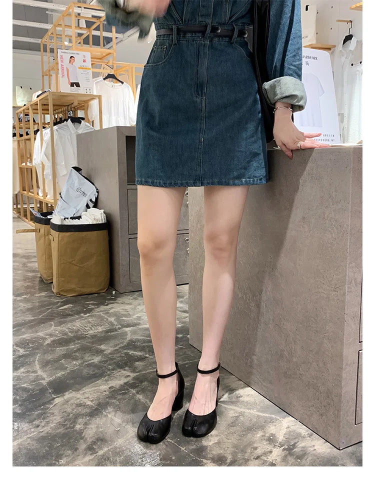 Brand Designer Tabi ninja high heels shoes woman ankle strap silver crack leather pumps split toe D'orsay mary janes shoes woman