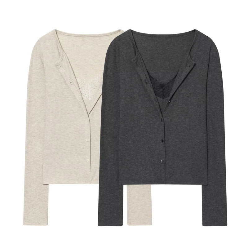 MUJER Lace Cropped Jacket Women Tops Vintage Knit Demi-season Jackets for Women Button up Women's Coats Office Knitted Cardigan