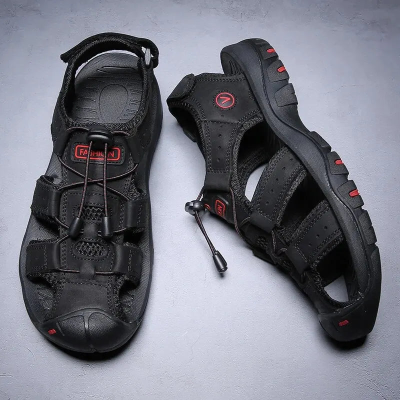 Men Sandals Summer Genuine Leather Mens Casual Shoes Outdoor Leather Sandals for Men Beach Shoes Roman Shoes Rubber Water Shoes