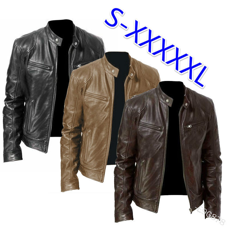 2023 Fashion Mens Leather Jacket Slim Fit Stand Collar PU Jacket Male Anti-wind Motorcycle Lapel Diagonal Zipper Jackets Men