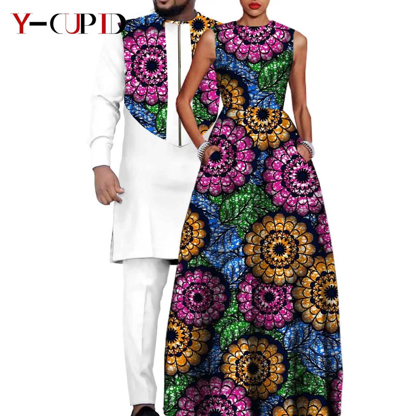 African Dresses for Women Matching Couple Outfits Bazin Riche Men Top and Pant Sets Dashiki Outwear for Party Vestidos Y23C067