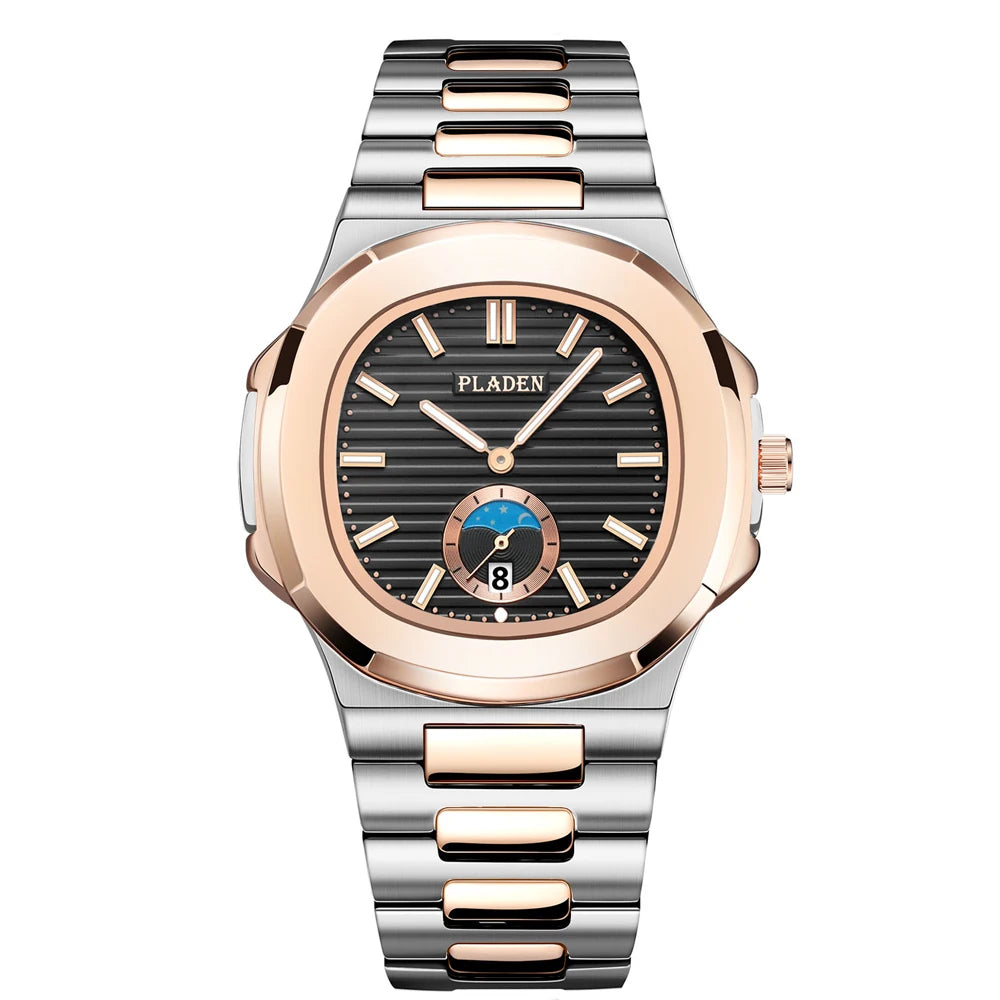 PLADEN Men's Quartz Watch Stylish Business Wristwatches Stainless Steel Calendar Waterproof Watches For Male High Quality New