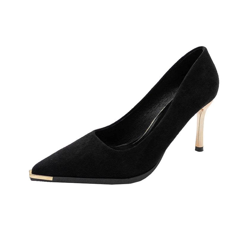 NEW Women's Style Banquet Fashion Light Luxury 6 8cm High Heels Pumps Stiletto Metal Pointed Suede Single Fashion Casual comfort
