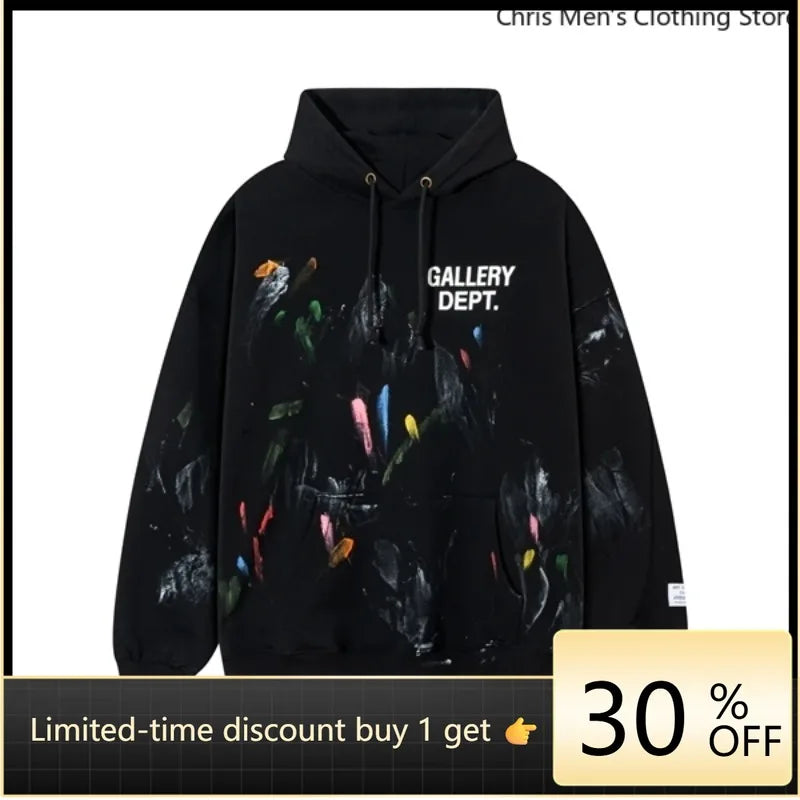 Autumn Trendy Men's Long Sleeve Thermal Hoodie Streetwear New High Street Loose Fleece Hoodie Letter Print Casual Sweatshirt BAZAARHUBO