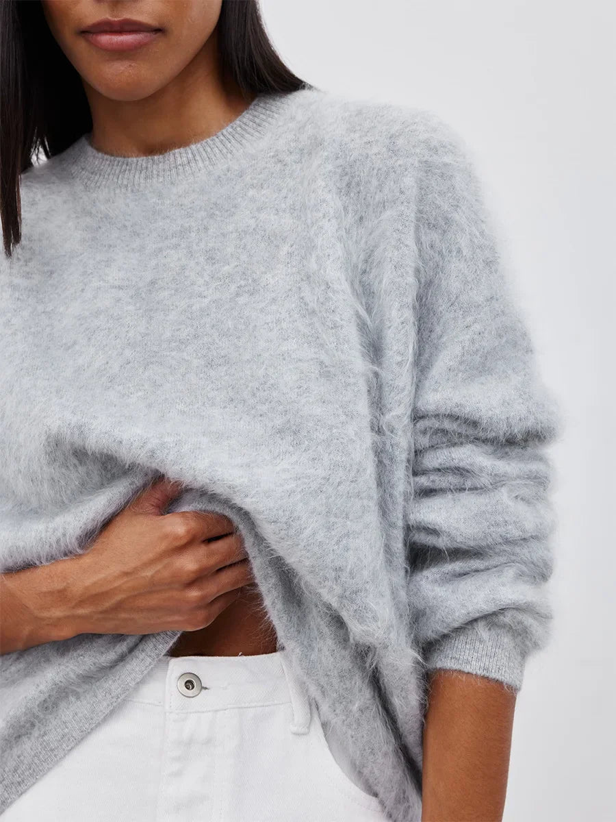 Blubelle Women's Autumn Winter Solid Color Knit Sweater O-Neck Long Sleeve Loose Fit Casual Relaxed Fashion Pullovers