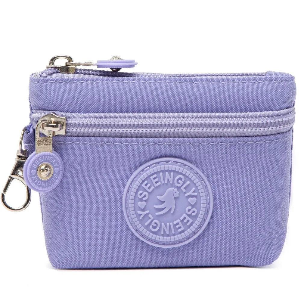 New Solid Color Women Wallet Nylon with Keychain Coin Purse Waterproof Zipper Clutch Ladies