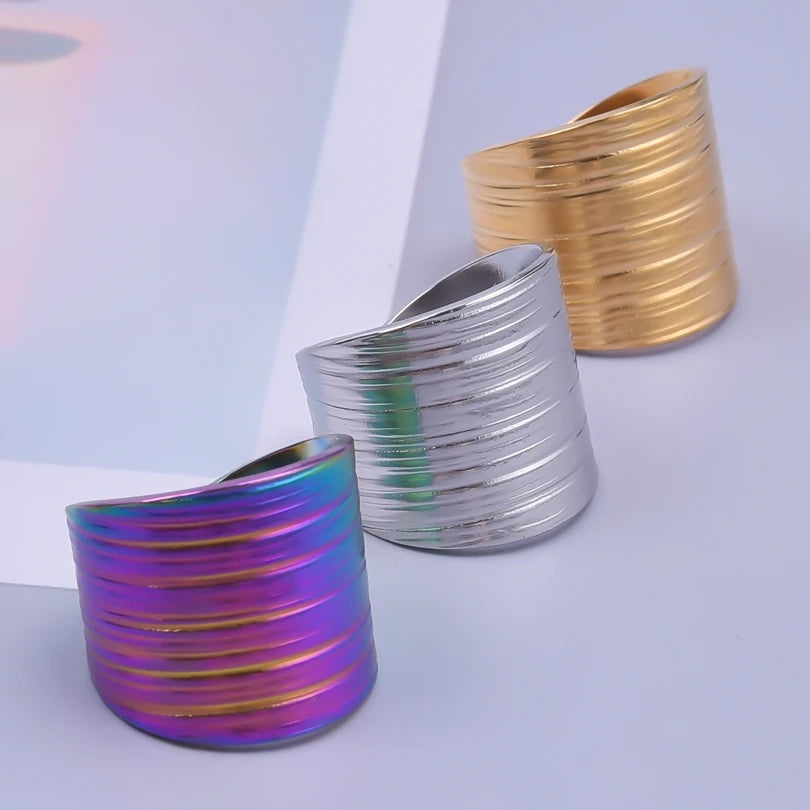 1/2/3pcs Mix Color Chunky Wide Ring Open Stainless Steel Rings For Women Men Accessories Irregular Surface Kpop Fashion Jewelry