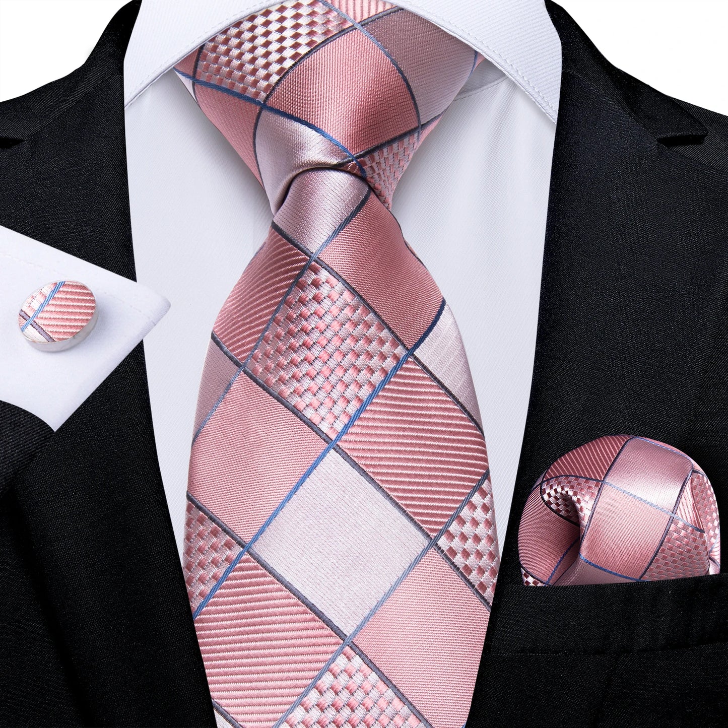 Dark Red Plaid Silk Ties for Men Classic 8cm Business Wedding Party Accessories Pocket Square Cufflinks Gift DiBanGu Dropship BAZAARHUBO