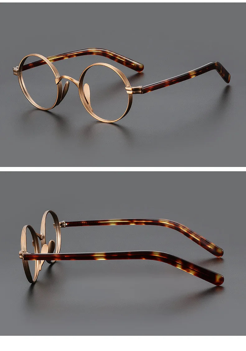 Vintage Wide Edge Alloy Glasses Frame for Men and Women High Quality Optical Acetate Leg Small Round Eyeglasses BAZAARHUBO