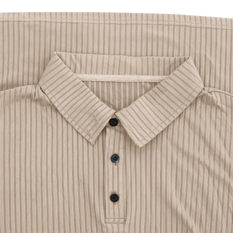 Cross-border autumn men's classic casual American lapel button-up long-sleeved T-shirt elastic pit strip polo shirt