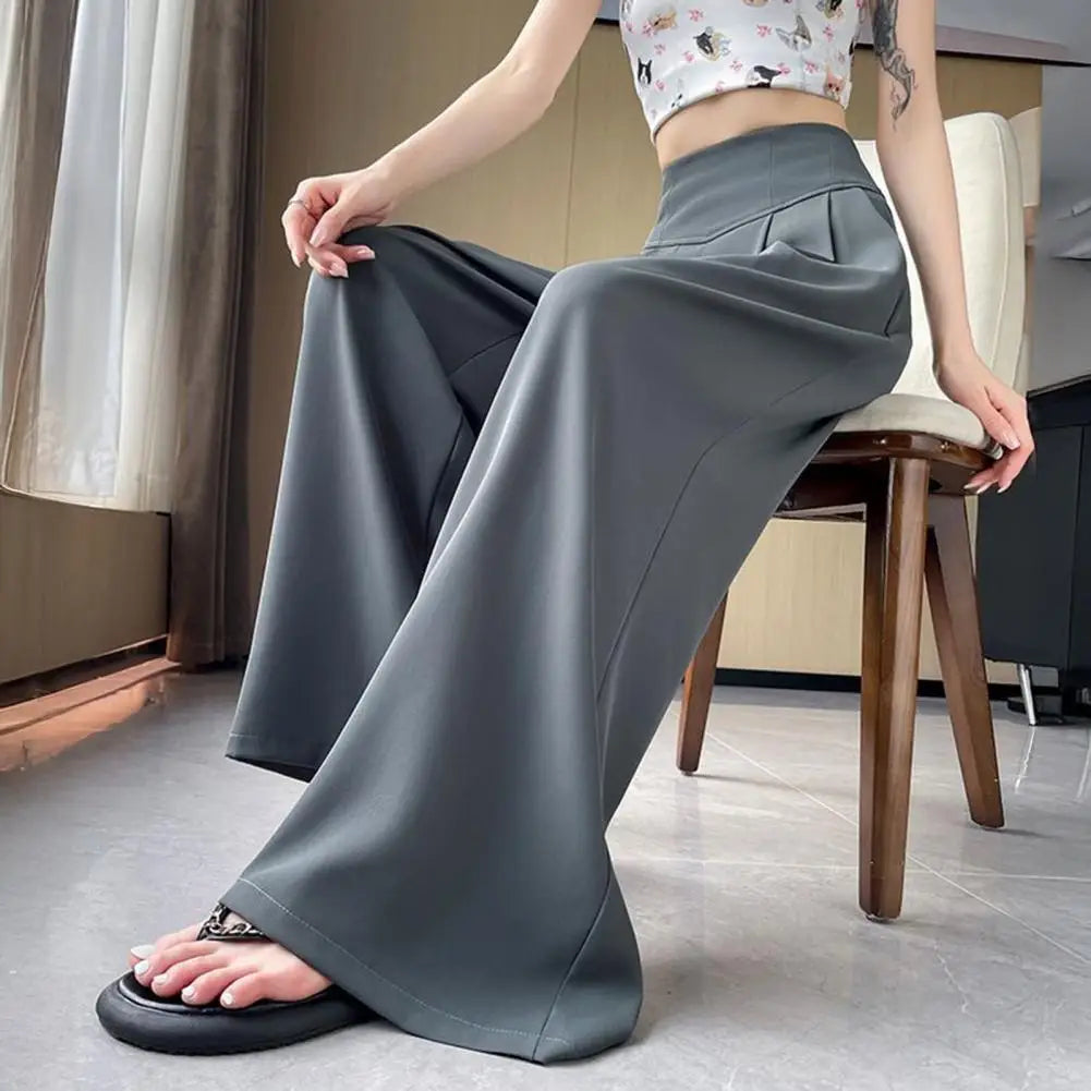 Large Wide Leg Pant Skirt For Women's Spring Summer Thin Pleated Suit Pants High Waist Drape Office Ladies Casual Dress Trousers
