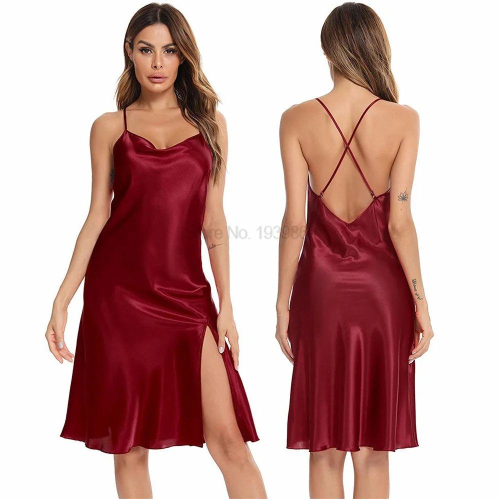 Summer Nightdress Ruffles Lady Nightwear Nightgown Satin Spaghetti Straps Skirt Intimate Lingerie Sexy Home Clothes Bathrobe