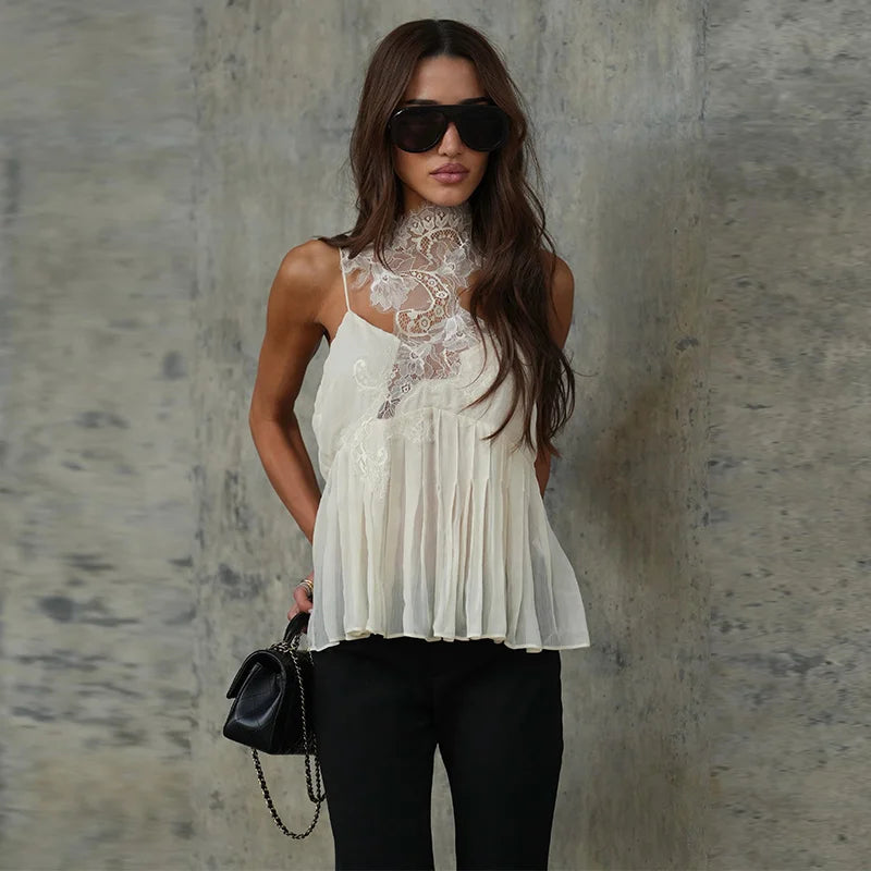 Lace Women's Top Cami Tank Top Cutout Bandeau Cami Ruched Hem Design Solid Minimalist Design 2026 Summer Style