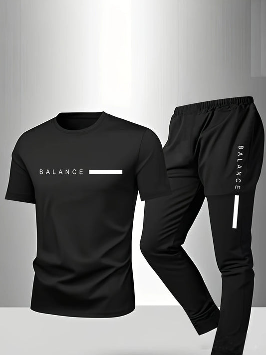 2-piece men's spring and autumn summer sleepwear short sleeved pants fashionable and trendy letter pattern home suit set