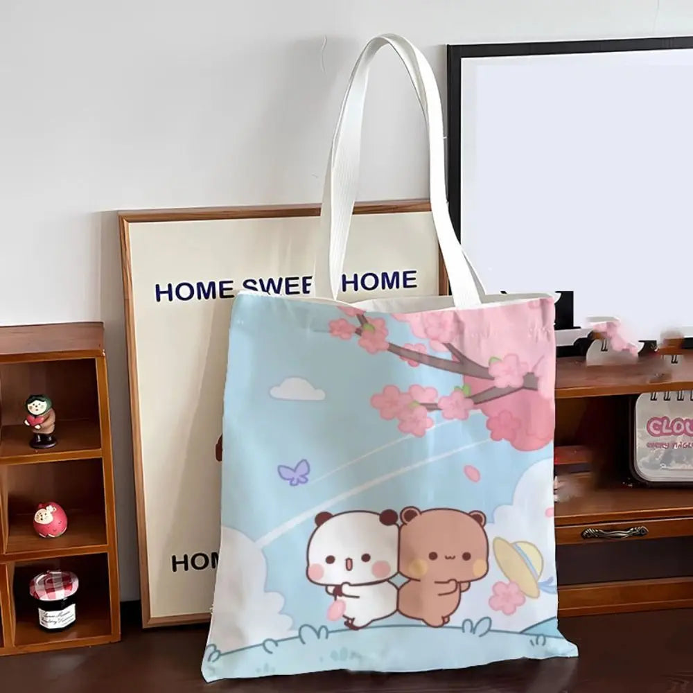 New Large Capacity Cute Tote Bag Bubu Dudu Panda Bear Niche Couple Handbag Class File Bag Portable Cartoon Canvas Bags