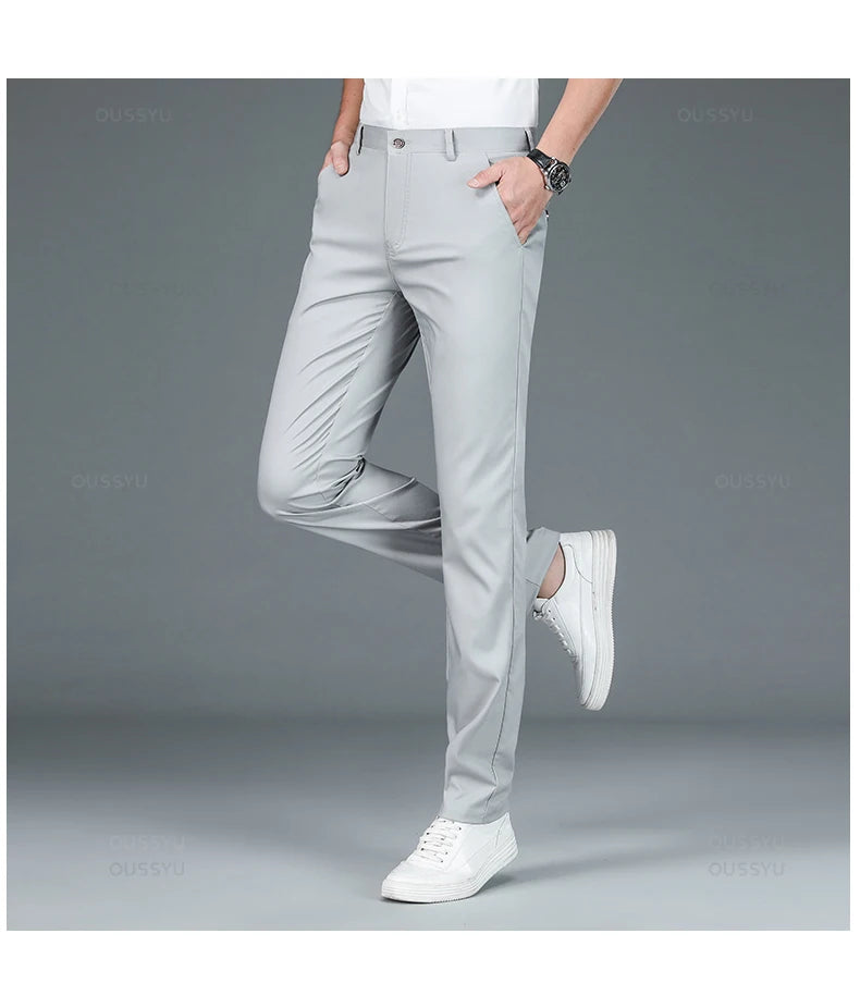 High Quality Luxury Straight Business Suit Pants Men Bamboo Fiber Designer Spring Summer Elegant Casual Long Formal Trouser Male
