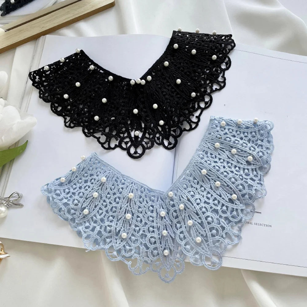 Pearl Hollow Fake Collar Ladies Embroidered False Collar Shawl Wrap Removable Neck Ties Shawl Detachable Shirt Clothes Accessory BAZAARHUBO