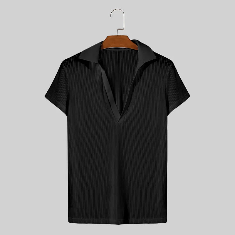 Fashion Well Fitting Tops INCERUN Men's Striped Perspective V-neck T-shirts Casual Streetwear Short Sleeved Camiseta S-5XL 2024