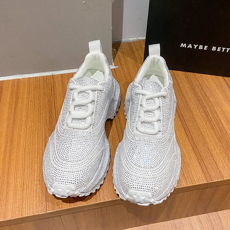 Women's Luxury Fashion Running Shoe Shining Casual Sports Shoes Thick Lace-up Vulcanize Shoes zapatillas de mujer