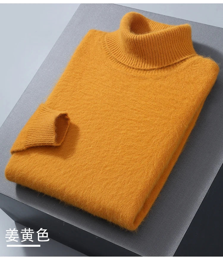 Men's 100% Mink Cashmere Sweater High Lapel Thick Knitted Pullover Casual Large Size Middle-Aged Sweater Autumn Winter New Tops