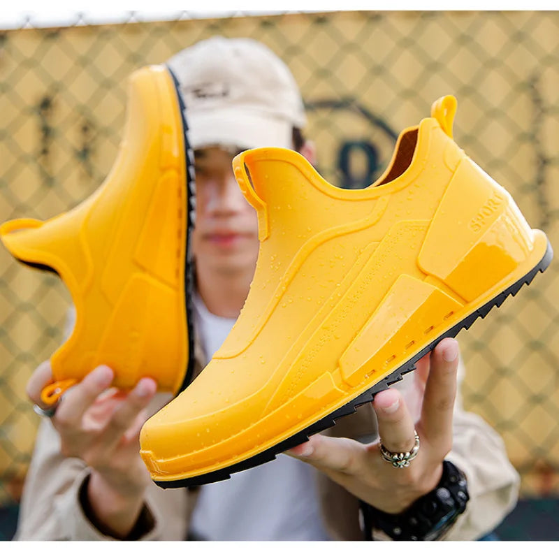 Men's Rain Boots Ankle Waterproof Shoes Men Casual Fishing Work Shoes Slip on Non-slip Rain Shoes Womens Kitchen Rubber Shoe 장화