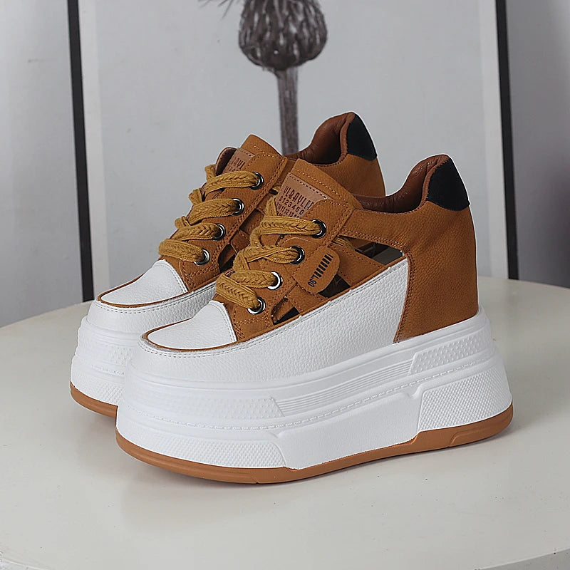 Spring and Summer Platform Casual Shoes Ultra High Heels Increase 12CM Small Hollowed Breathable Sandals