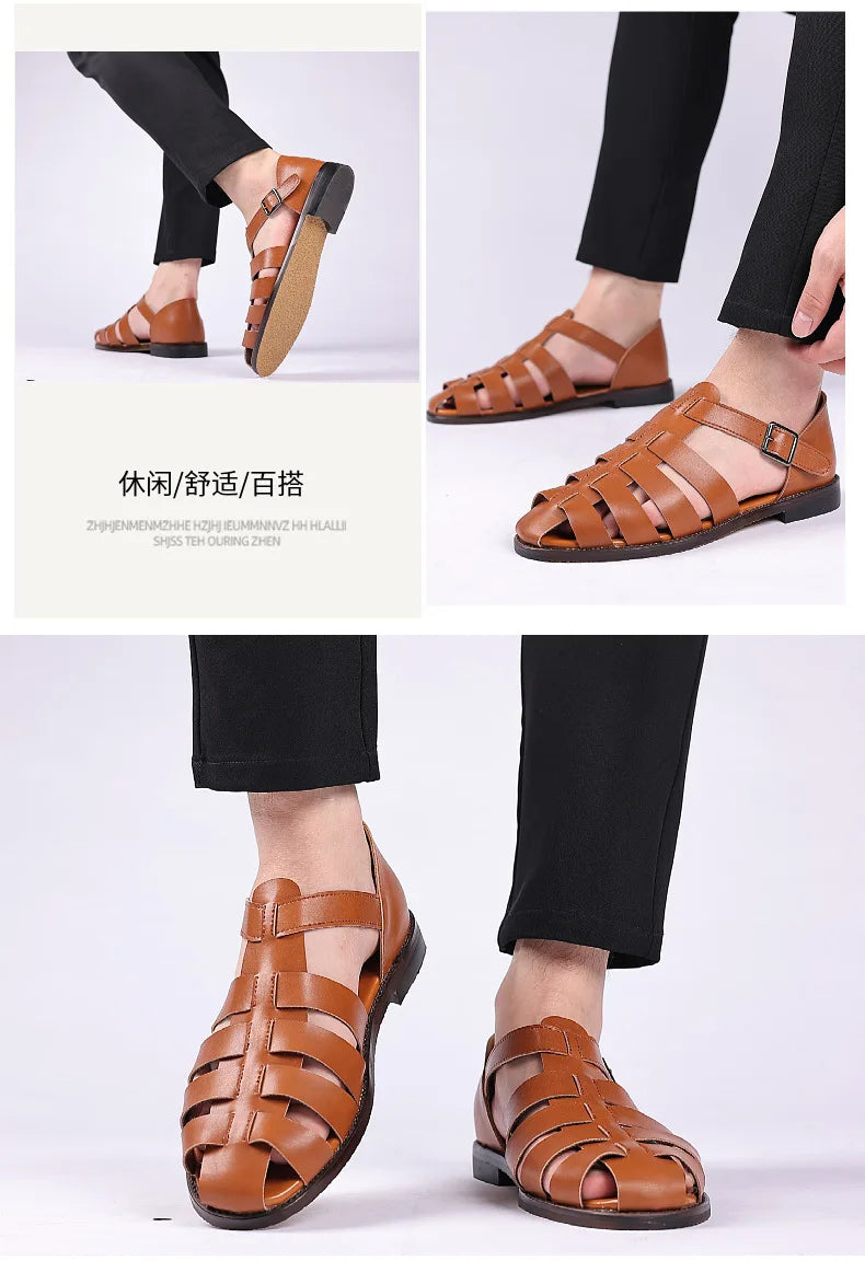 Summer Stylish Sandals for Man Leather Daily Roman Shoes Fashion Mens Business Dress Casual Comfortable Beach Footwear Flats