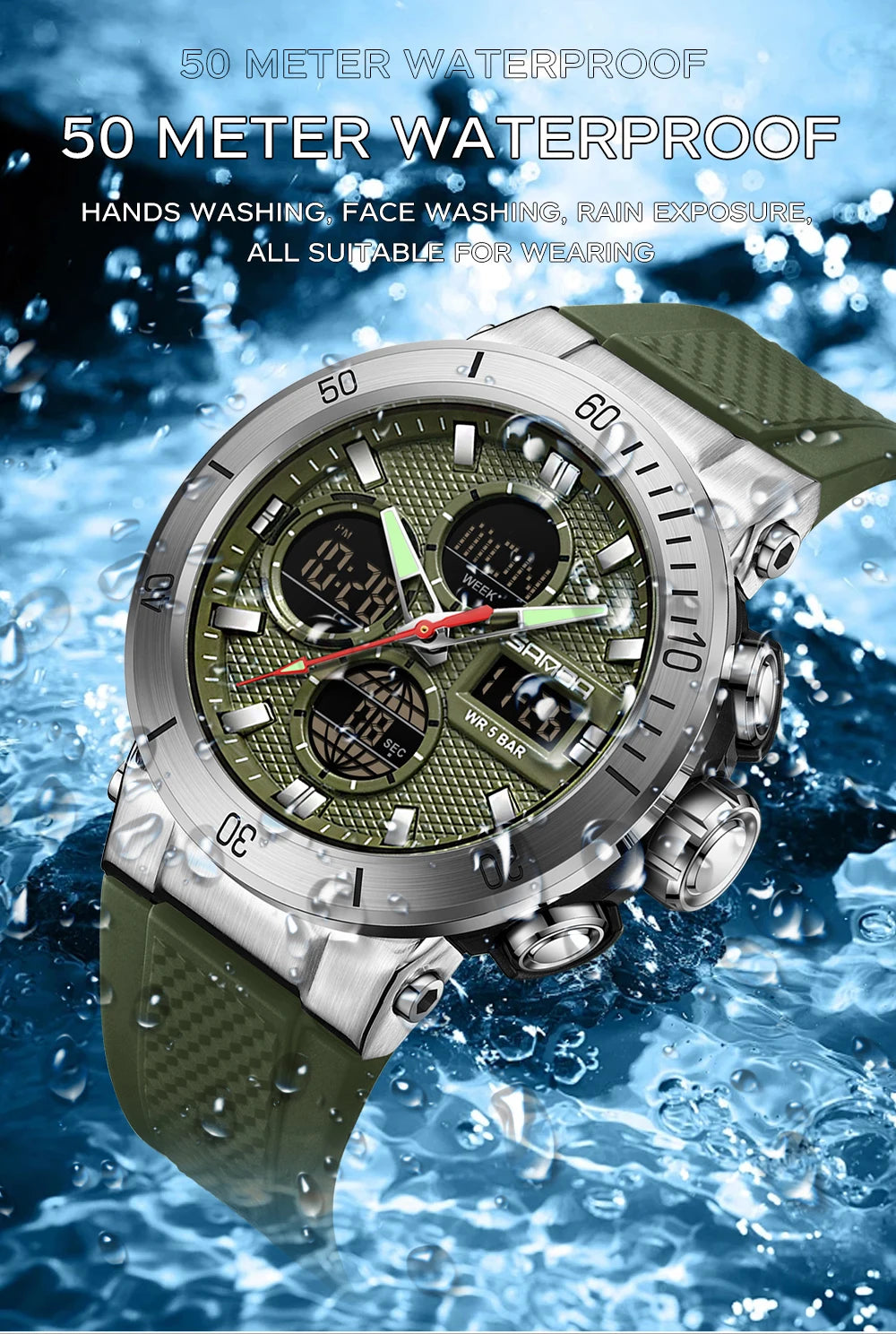 Fashion SANDA 2025 Top Brand 6191 Men New Countdown Stopwatch Waterproof Light Electronic Alarm Clock Time Led Digital Watches
