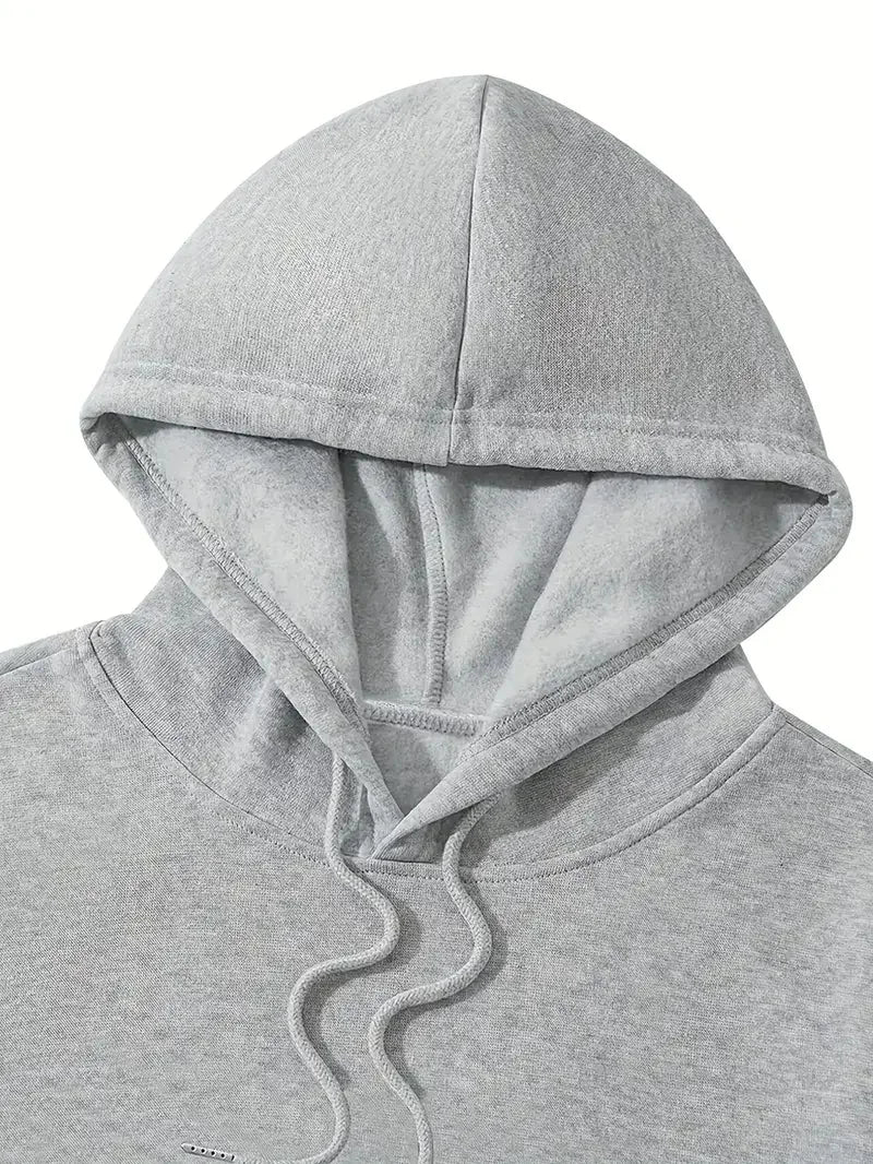Men's autumn and winter casual fashion loose back poker card A graphic printed long sleeved hooded sweatshirt warm pullover BAZAARHUBO