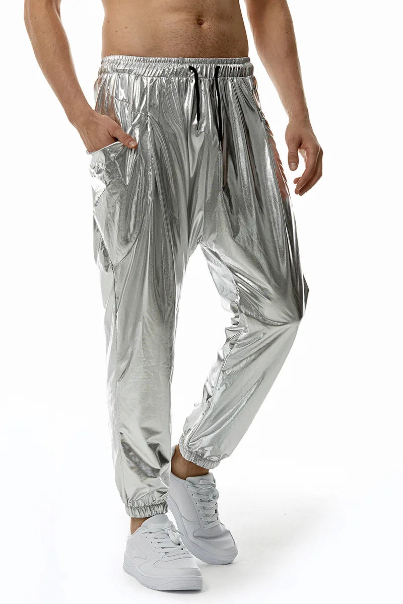 Men's Sets Shiny Metallic Suits Adult Disco 2 Piece Outfit Jacket Pants Halloween Dress Up Nightclub Stage Party Jackets Costume
