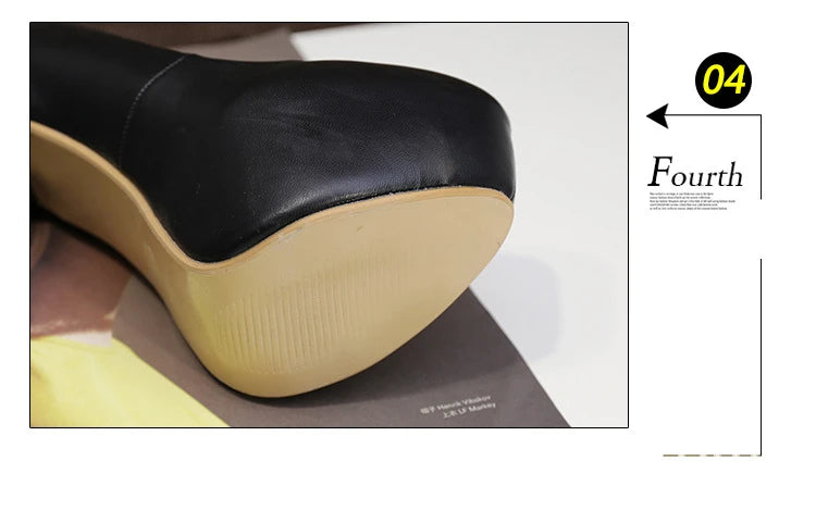 Big Size 35-47 Soft Leather Sexy Platform Women Pumps 14CM Super High Heel Round Toe Shallow Lady Office Shoes Party Black White