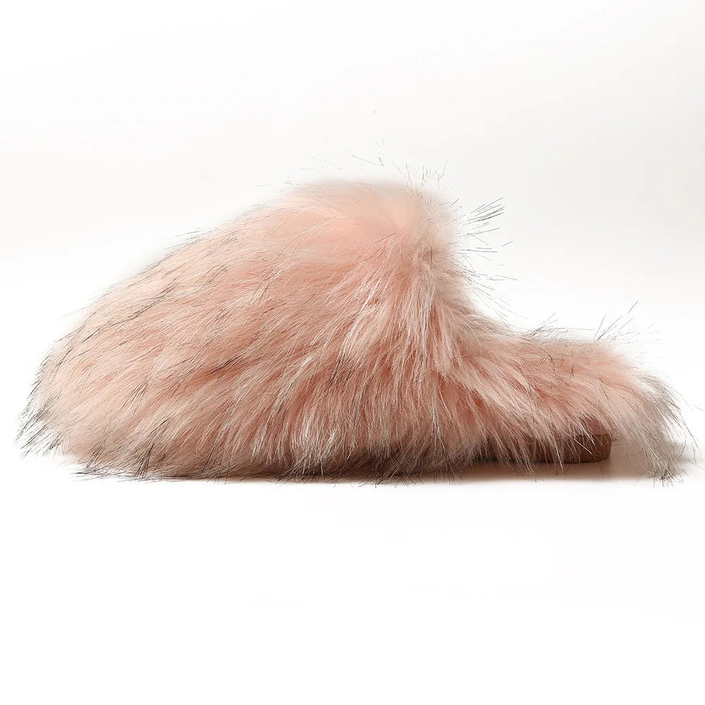 Ladies Winter High Quality Fox Fur Slippers Women Warm Fur Slides Girls Luxury Furry Slippers Soft Comfortable Home Cotton Shoes