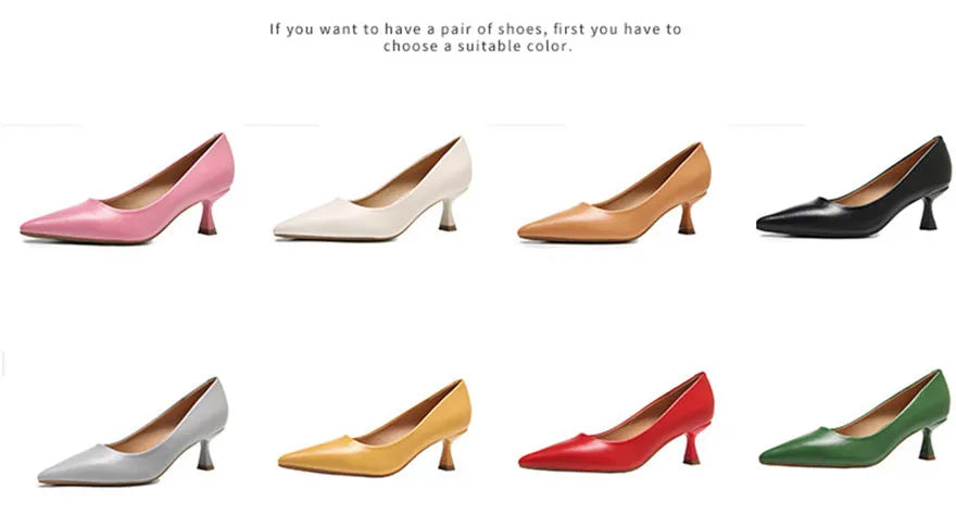Soft Leather Concise Ladies Office Shoes 2026 Spring Shallow Comfort 6.0cm High Heels Women Pumps Dress Pointy Toe Wedding Shoes