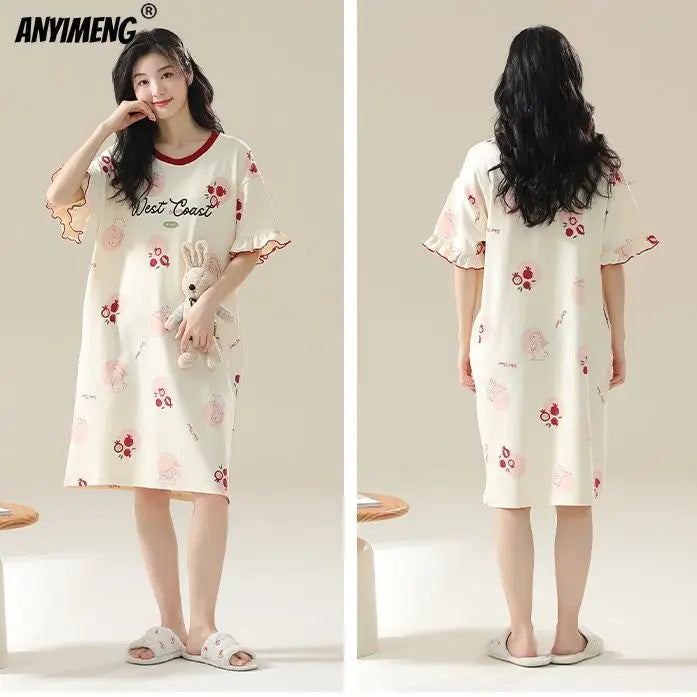 100% COTTON! M-4XL Plus Size Summer Women Nightgown Brand New Anti-bacterial HQ Nightdress Short Sleeves Sleepshirt Casual Dress