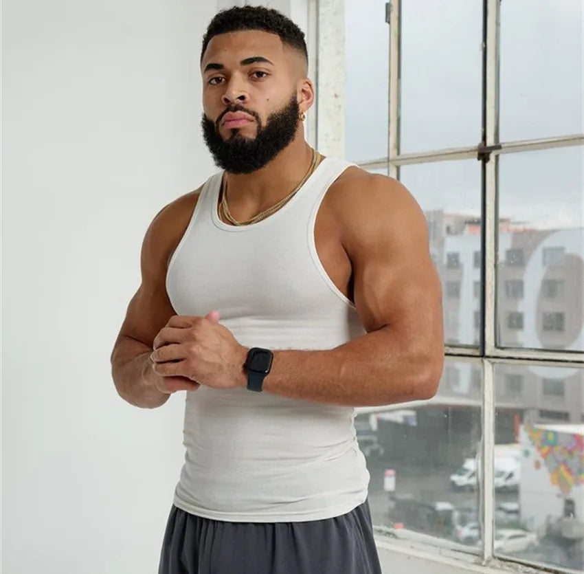 Spring Summer Knit Ice Silk Ribbed Fitness Sports Casual Slim-fit Men's Vest Men's I-line Muscle Vest Cotton Men