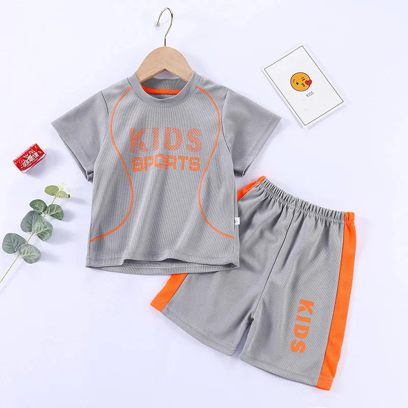 Sports Casual Clothing Suits For Boys Children Summer Solid Color Tops Shorts Two Piece Set Kids New Fashion Loose Tracksuits