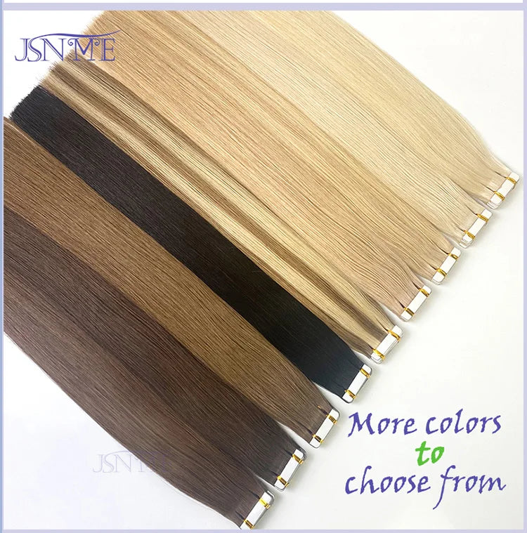 JSNME High Quality Tape In Hair Extension Invisible 100% Real Human Hair Straight Tape Ins  Brown Blonde 2.5g/pcs 16-22 Inch