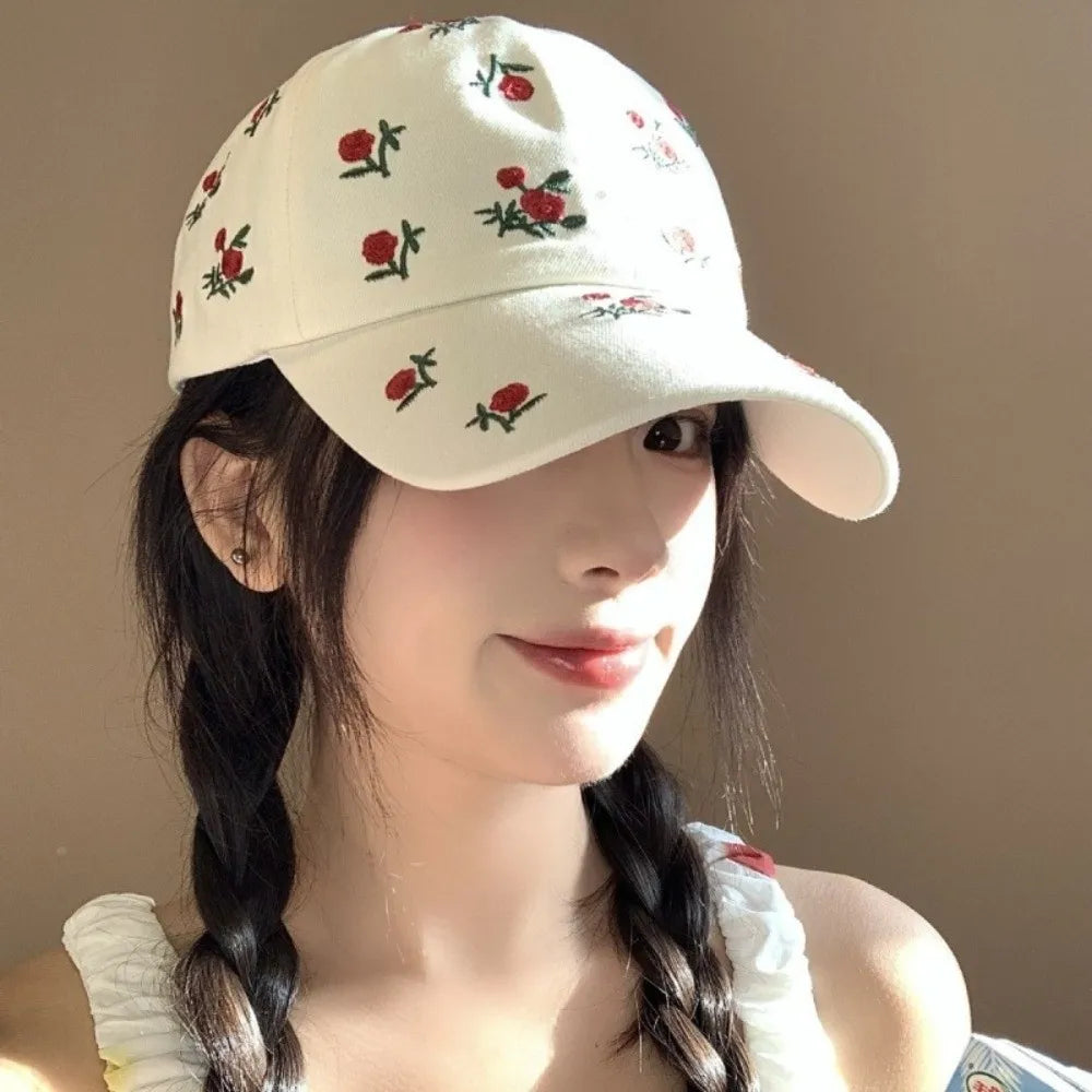 Retro Sweet Style Embroidered Baseball Cap Sunshade Breathable Sun Protection Cap Sunade Dubill Hat Women BAZAARHUBO