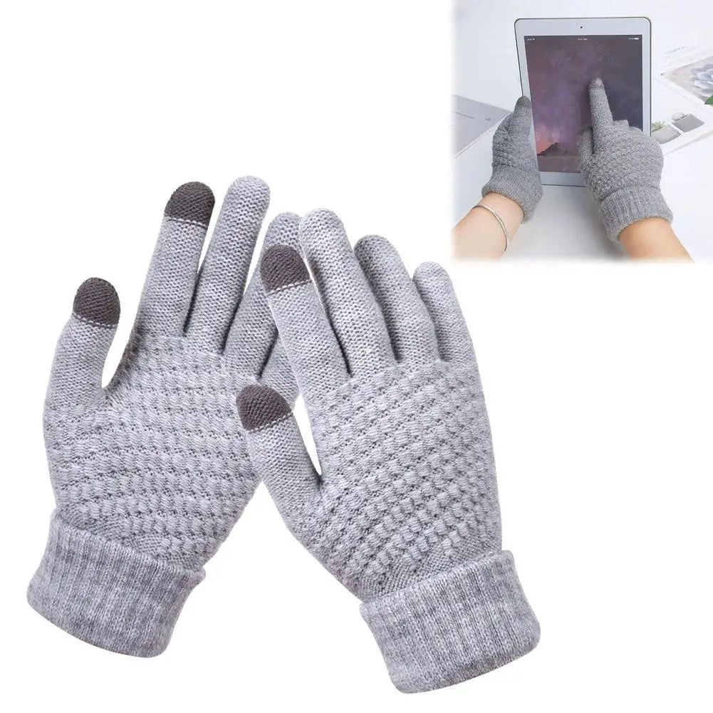 Women Men Warm Winter Touch Screen Gloves Stretch Classical Knit Mittens Wool Full Finger Outdoor Cycling Driving Glove BAZAARHUBO