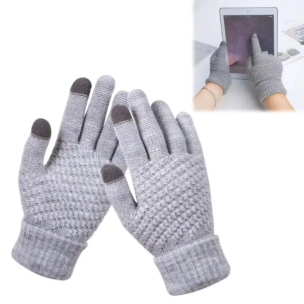 Women Men Warm Winter Touch Screen Gloves Stretch Classical Knit Mittens Wool Full Finger Outdoor Cycling Driving Glove BAZAARHUBO