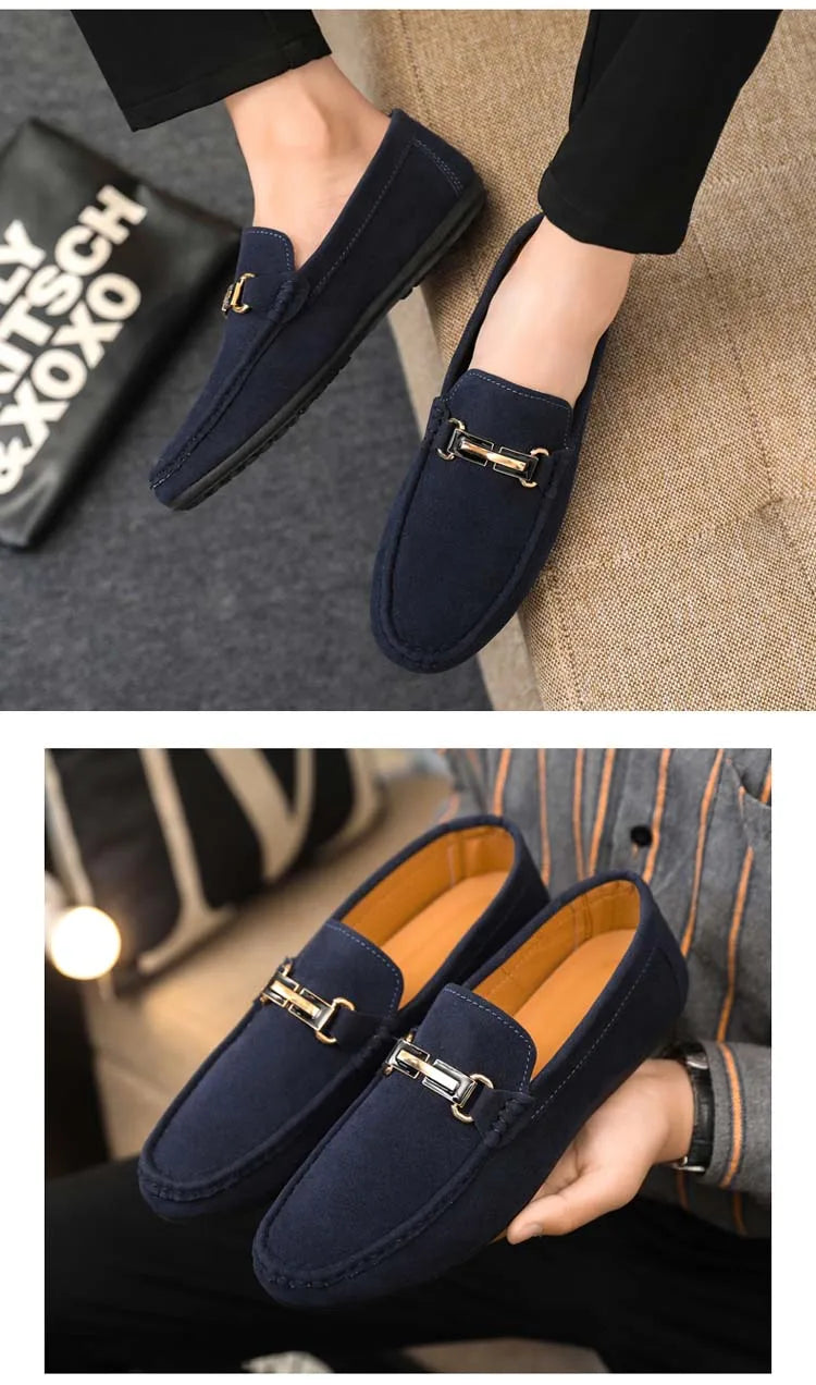 Spring and Summer Men's Shoes, Low-Cut Beanie Shoes, Versatile Casual Shoes, Breathable Leather Shoes, Black Work Shoes, Slip-Ons