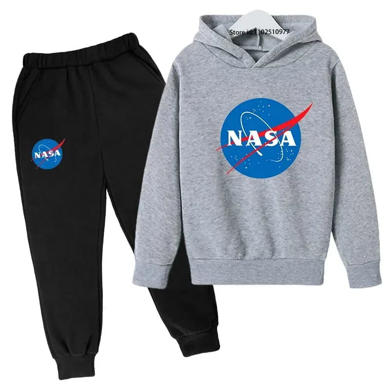 Casual Spring Autumn 2pcs Hoodie+jogging Pants Kids NASA Fashion Tracksuits 3-13 Years Boys Girls Trend Outfits Children Clothes