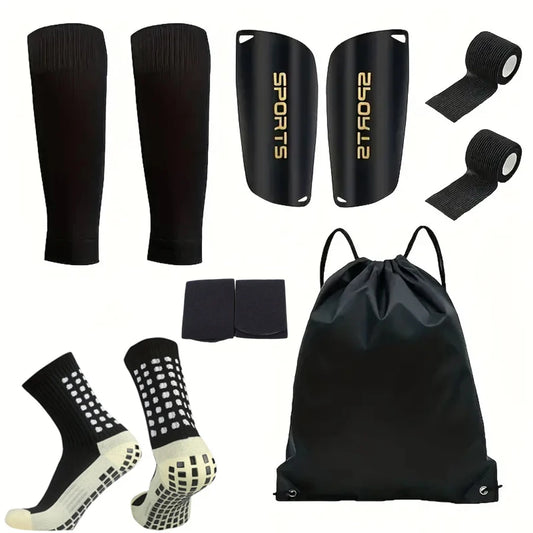 6-Piece Set of Outdoor Sports Football Socks + Shin Guards + Shin Socks + Ankle Protectors + Straps + Storage Bag S004593