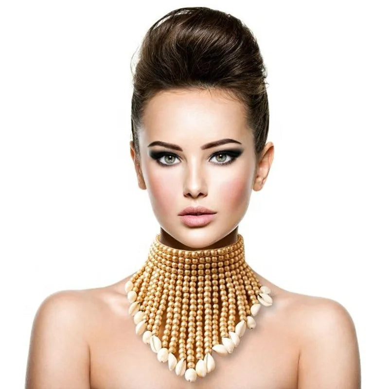 Handmade African Fashion Jewelry Costume Earrings Set Chunky Necklaces for Women Multi Strand Colorful Bead Layered Necklace Set