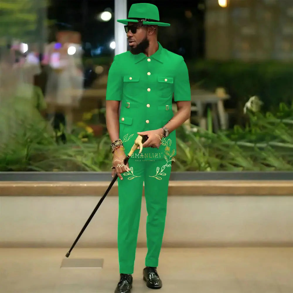 African Style Suits Men For Wedding Customized 2 Pieces Single Breasted Jacket Pants 2 Pieces Groom Tuxedos costume homme
