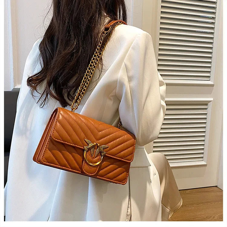 Women Embroidered Small Square Bag Chain Swallow Bag High End Versatile Shoulder Crossbody Bag Fashion Daily Ladies Handbag
