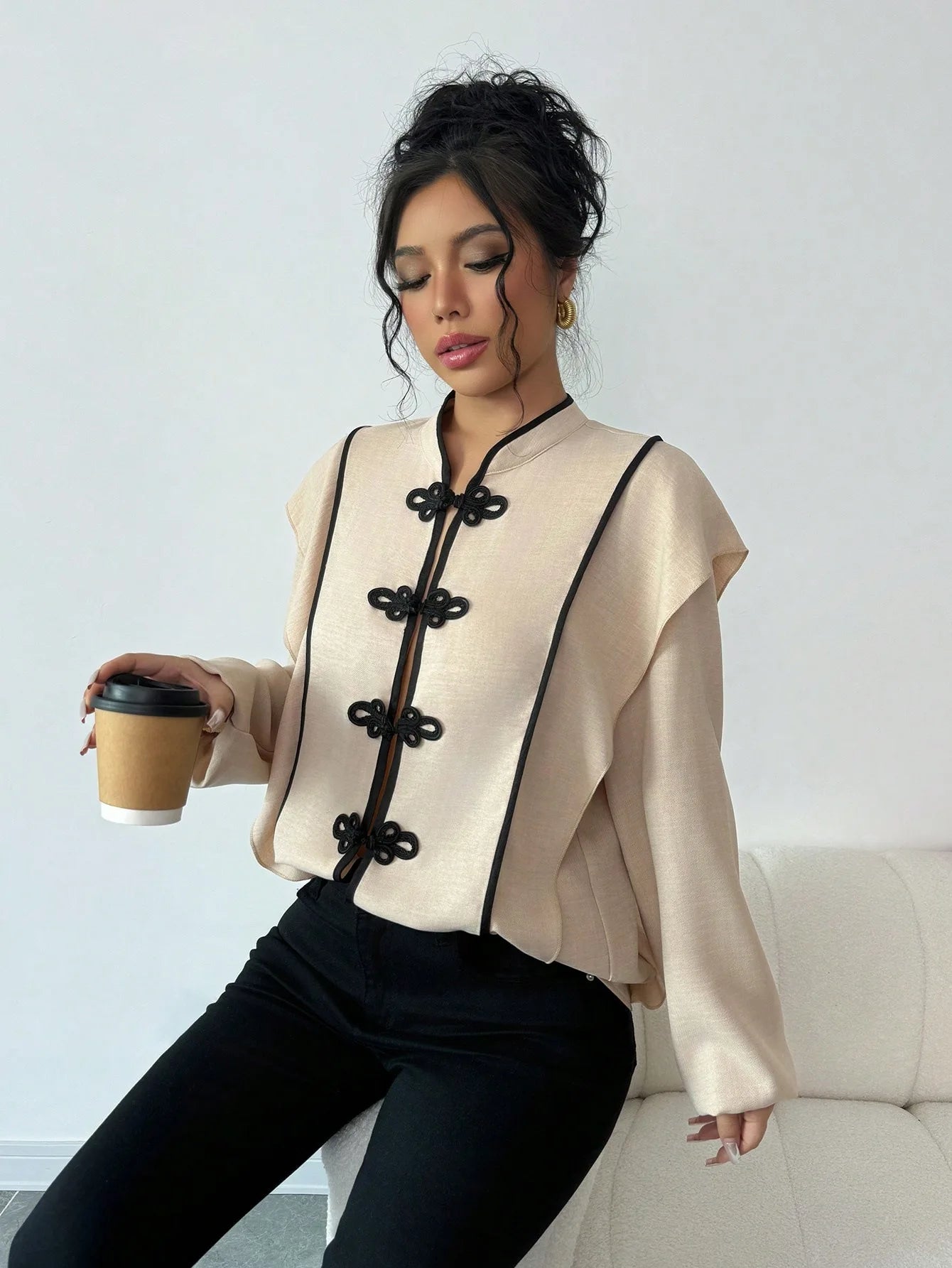 fashion Europe America Features Chinese Knot Design Long-sleeved Ethnic Style Which Casual The New Cross-border Women Shirt