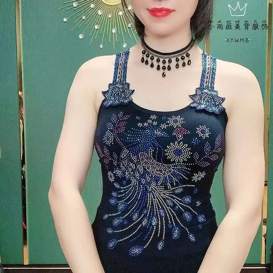 Sexy Summer Backless Tank Tops European Style Bright Diamond Camisole Vest For Women Sleeveless Suspender Bottom Shirt