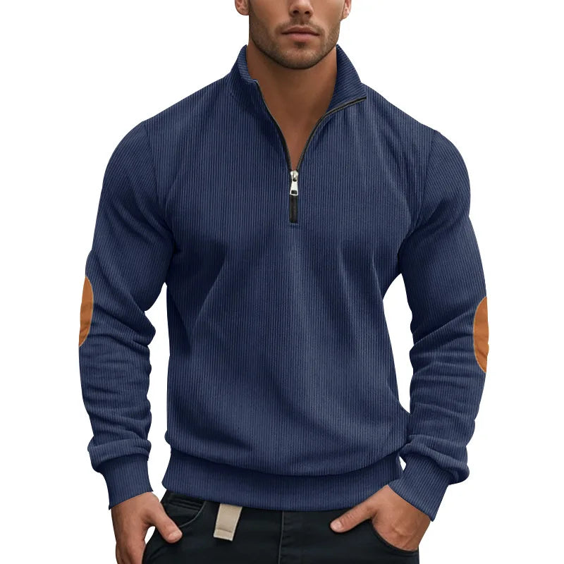 spring autumn new men's fleece sweatshirt stand-up collar half zipper pullover long sleeve sweatshirt corduroy trend men's tops