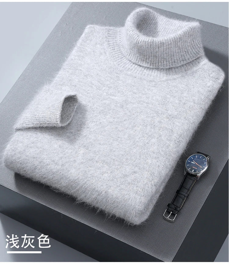 Men's 100% Mink Cashmere Sweater High Lapel Thick Knitted Pullover Casual Large Size Middle-Aged Sweater Autumn Winter New Tops